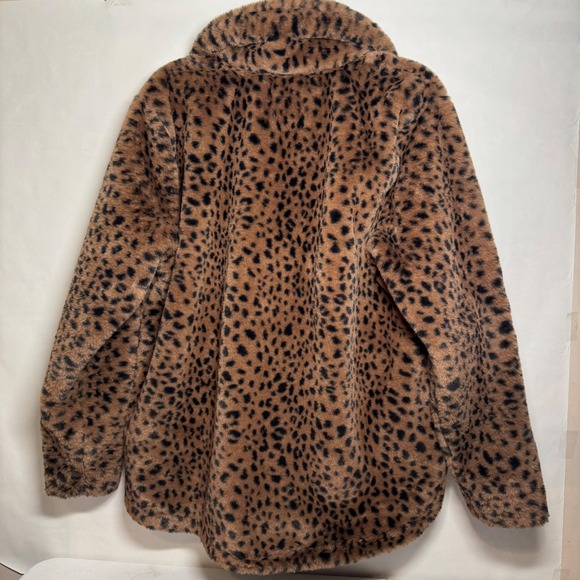 Abercrombie & Fitch A&F Leopard Faux Fur 1/4 Zip Pullover Mob Wife Jacket Large - Picture 2 of 7